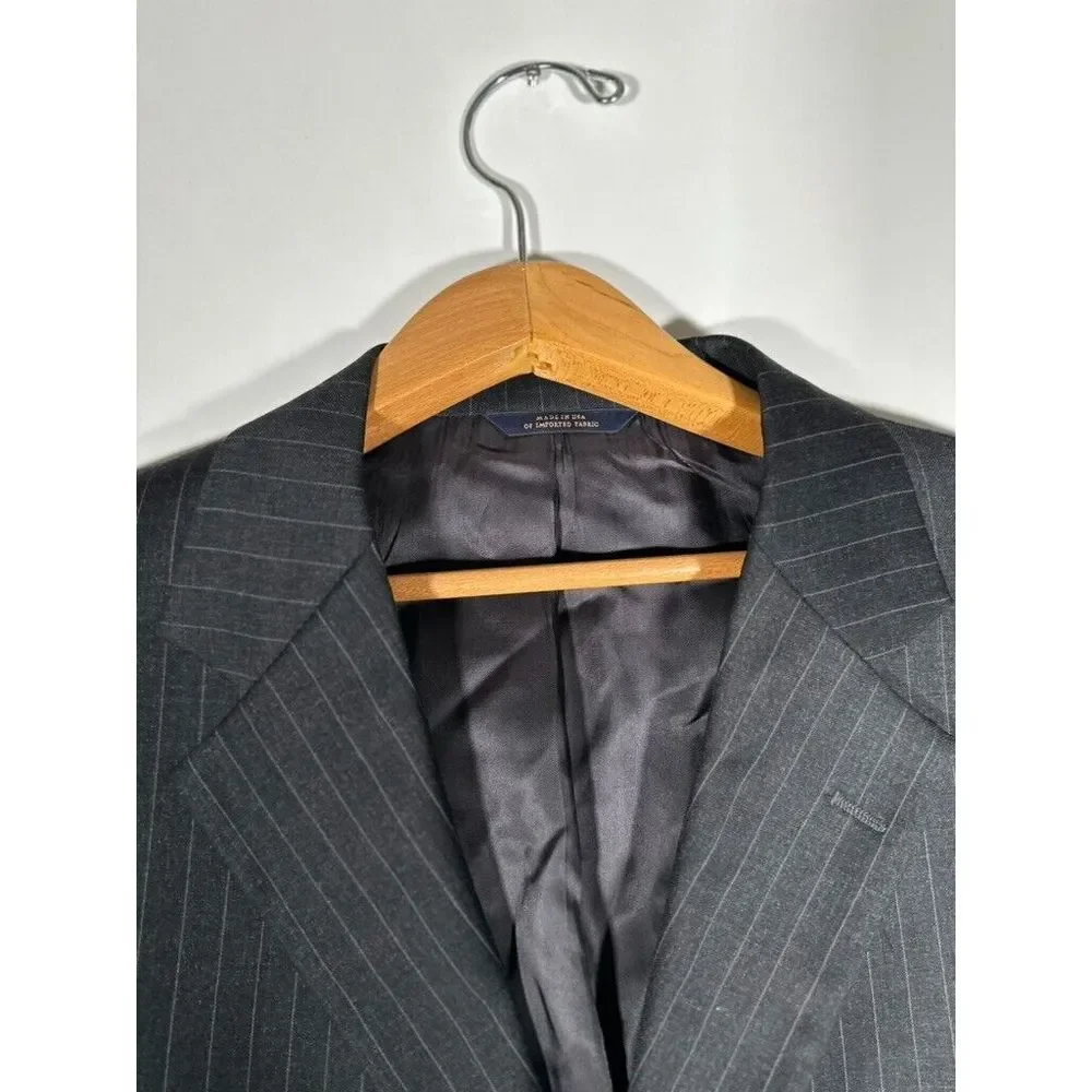 Brooks‎ Brothers 346 Blazer Men 41 Gray Pin Striped Black Sport Jacket Wool
